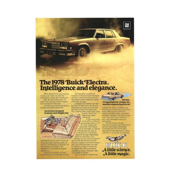 Buick Electra General Motors 1978 Vintage Print Ad 9 in Tall - Picture 1 of 1